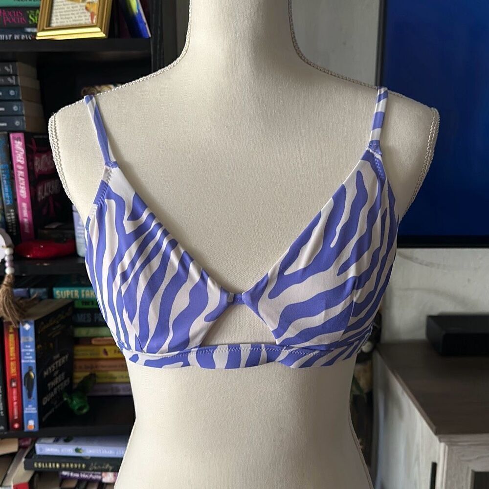 Shade & shore size 34B purple & white zebra print swim suit bra